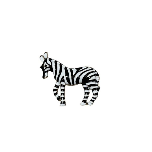 Novelty Retro Boho Zebra Black White Enamel Brooch Pin - Picture 1 of 2